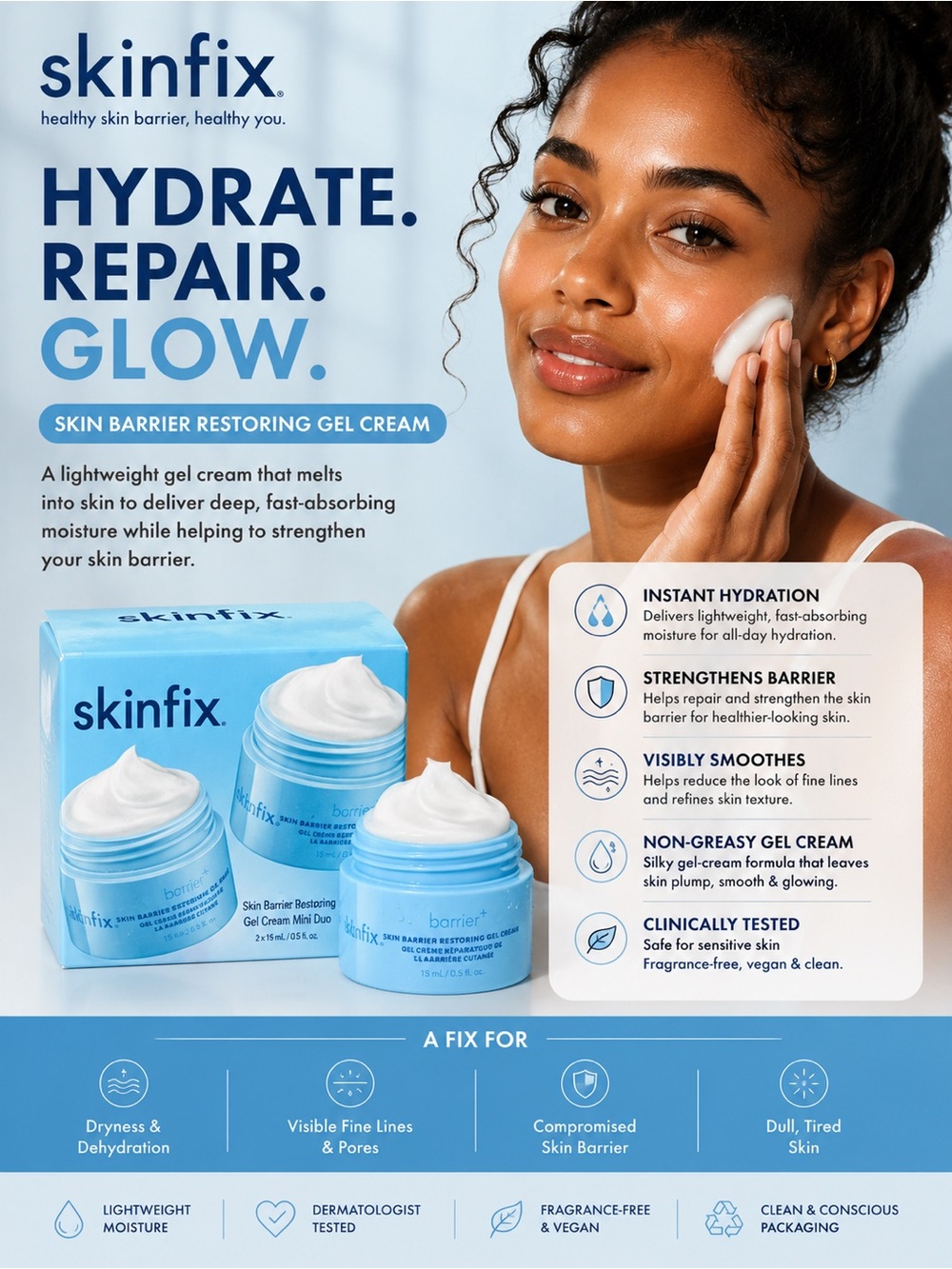 Skinfix Hydrate Repair Glow Skin Barrier Restoring Gel Cream - mini duo